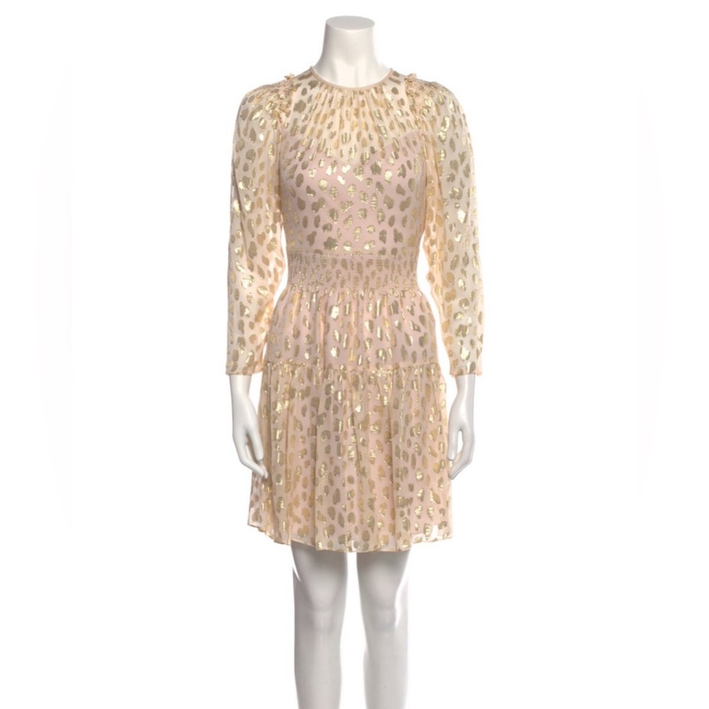 Rebecca Taylor Gold and Cream Long Sleeve Dress